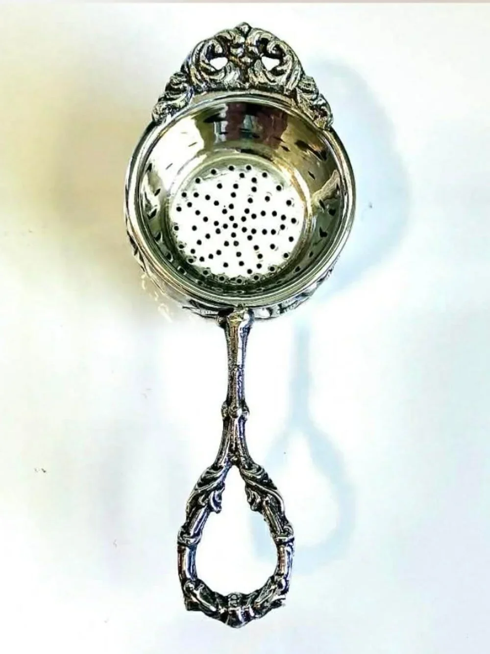 Vintage Ornate Repoussé Silver Plate Tea Infuser Strainer & Drip Rest